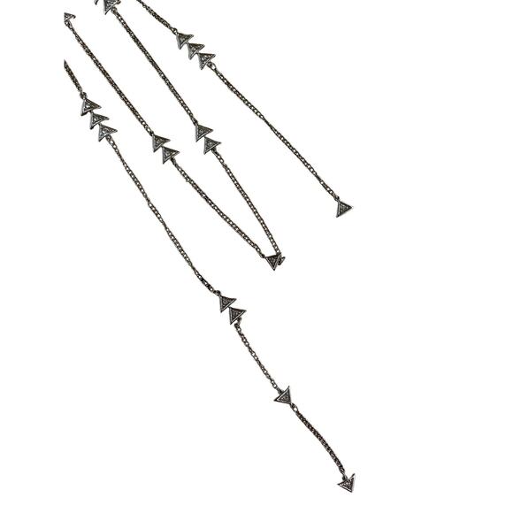 Two Strand Silver Triangle Fringe Necklace - Picture 2 of 6